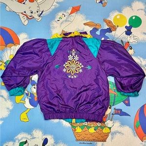 Vintage 90s purple, green & yellow flower power colorblock kids windbreaker 🔆